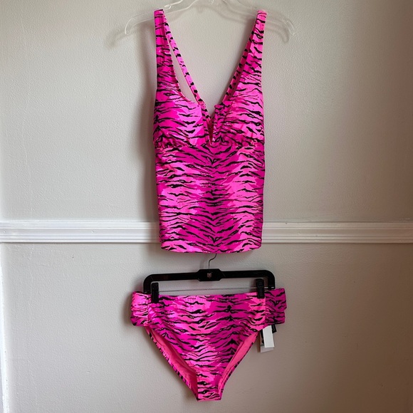 California Waves Animal Print Tankini Swimsuit V-Wire Padded Strappy NWT - Picture 16 of 17